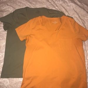 2 Med tshirts by j crew-burnt org and olive green